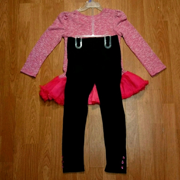 NWT Girls 2-Piece Set Bobbie Brooks Pink Bow Top & Black Leggings Size 7/8 - Picture 4 of 5